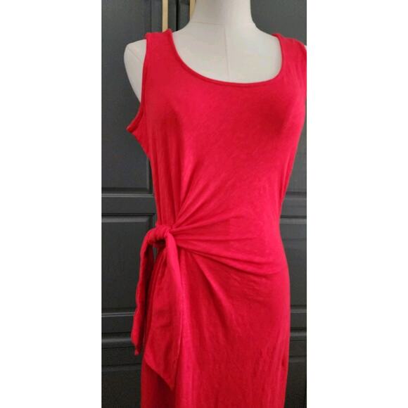 Talbots Nantucket Slub sleeveless Side Tie Midi Knit dress Eyelet Hem XS Small - Picture 5 of 9
